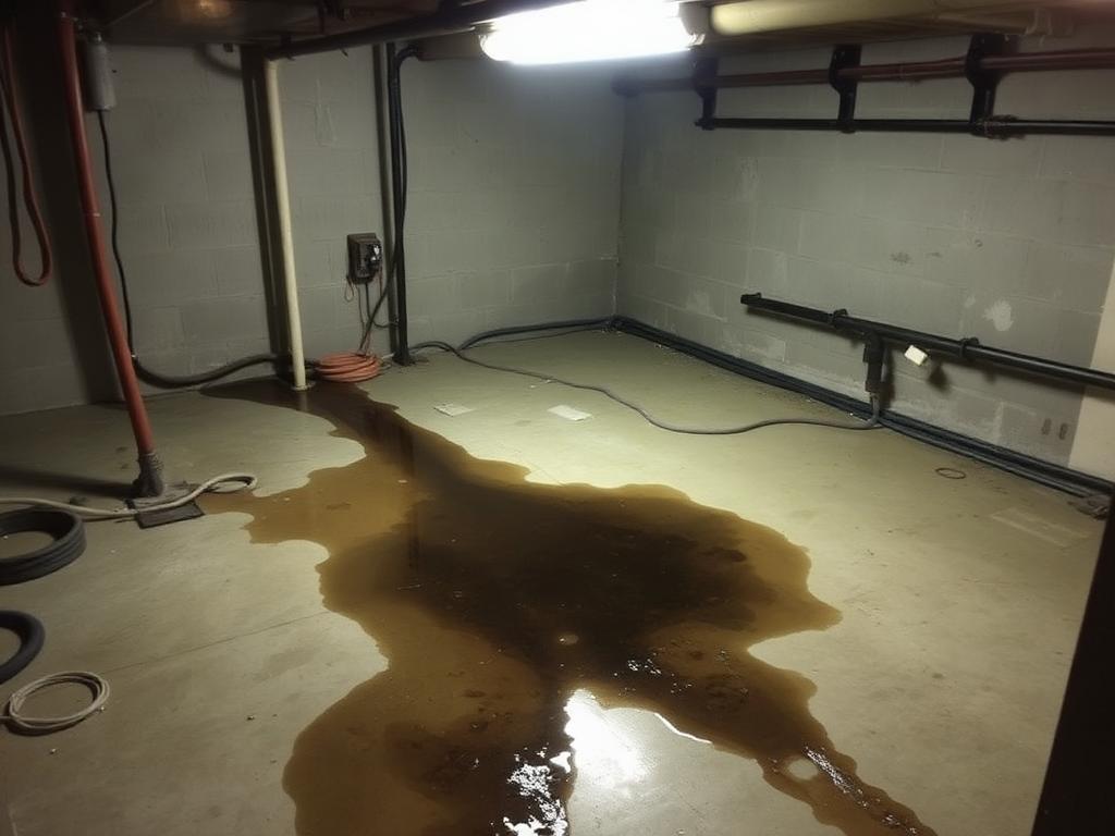 Sewage backup in basement before cleanup